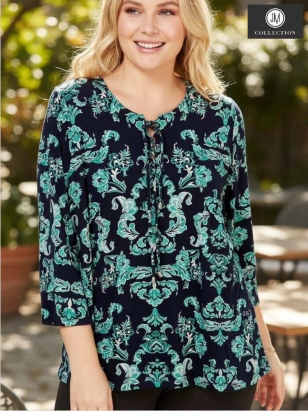 JM Collection Paisley Turquoise Lace‑Up Tunic Top 1X – NWT